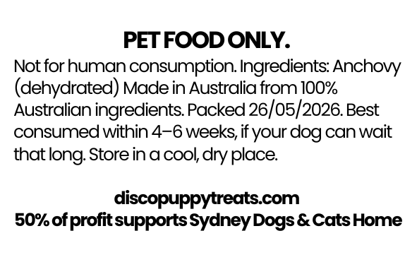 Close-up photo of natural dehydrated anchovy dog treats by Disco Puppy Treats