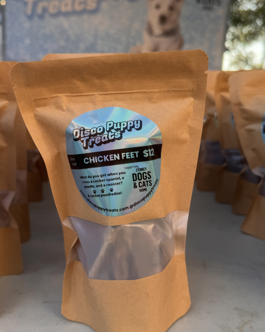 Single-ingredient dehydrated chicken feet natural dog treat by Disco Puppy Treats