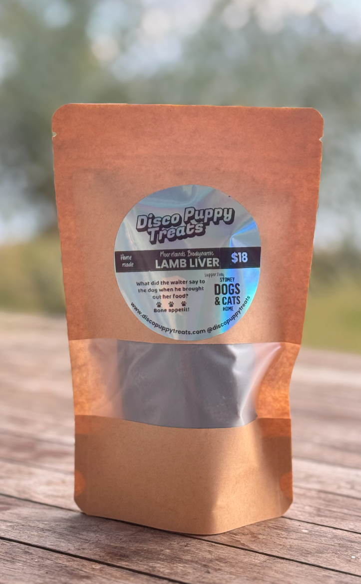 Single-ingredient dehydrated lamb liver natural dog treat by Disco Puppy Treats